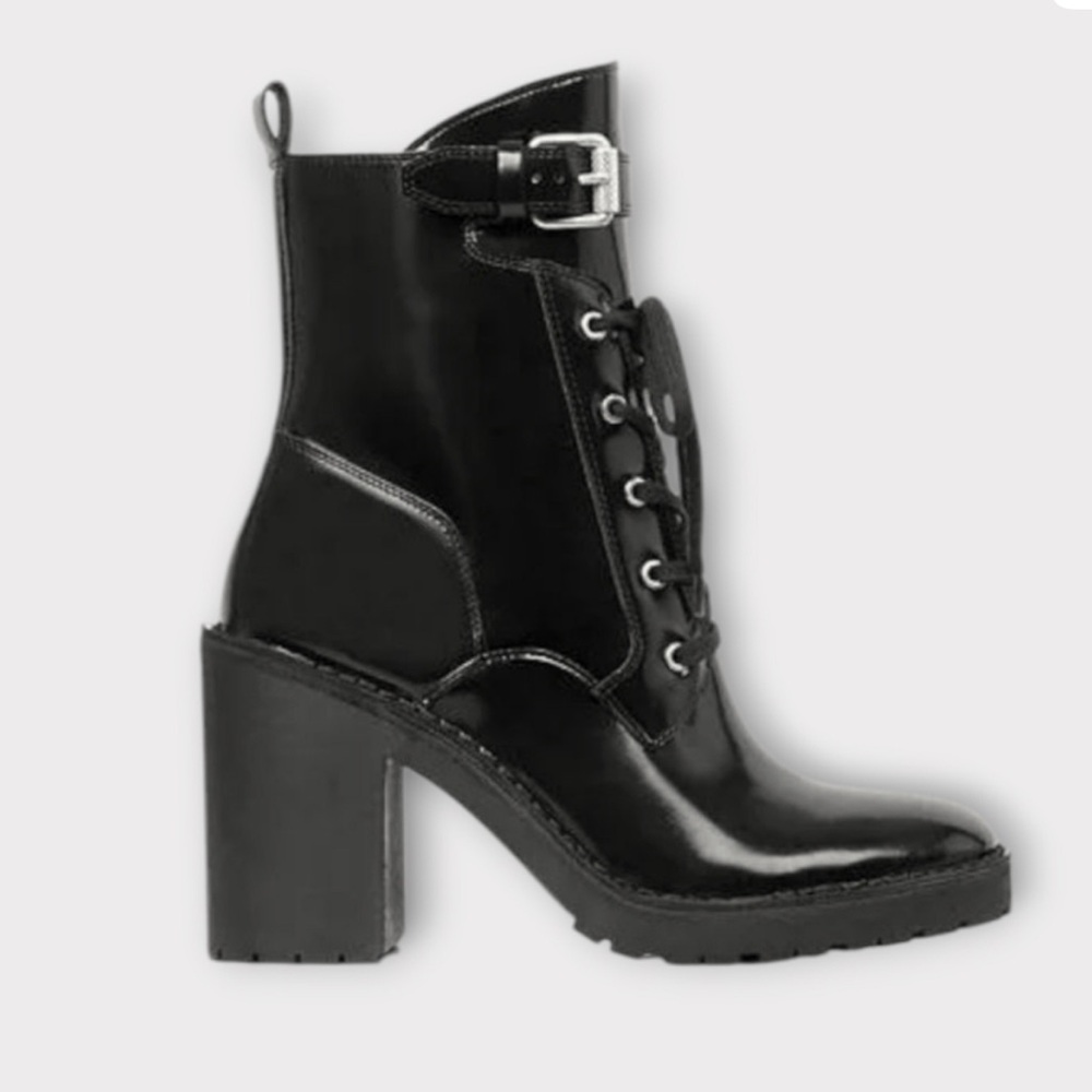 All Saints Glossy Black Leather Combat Boots